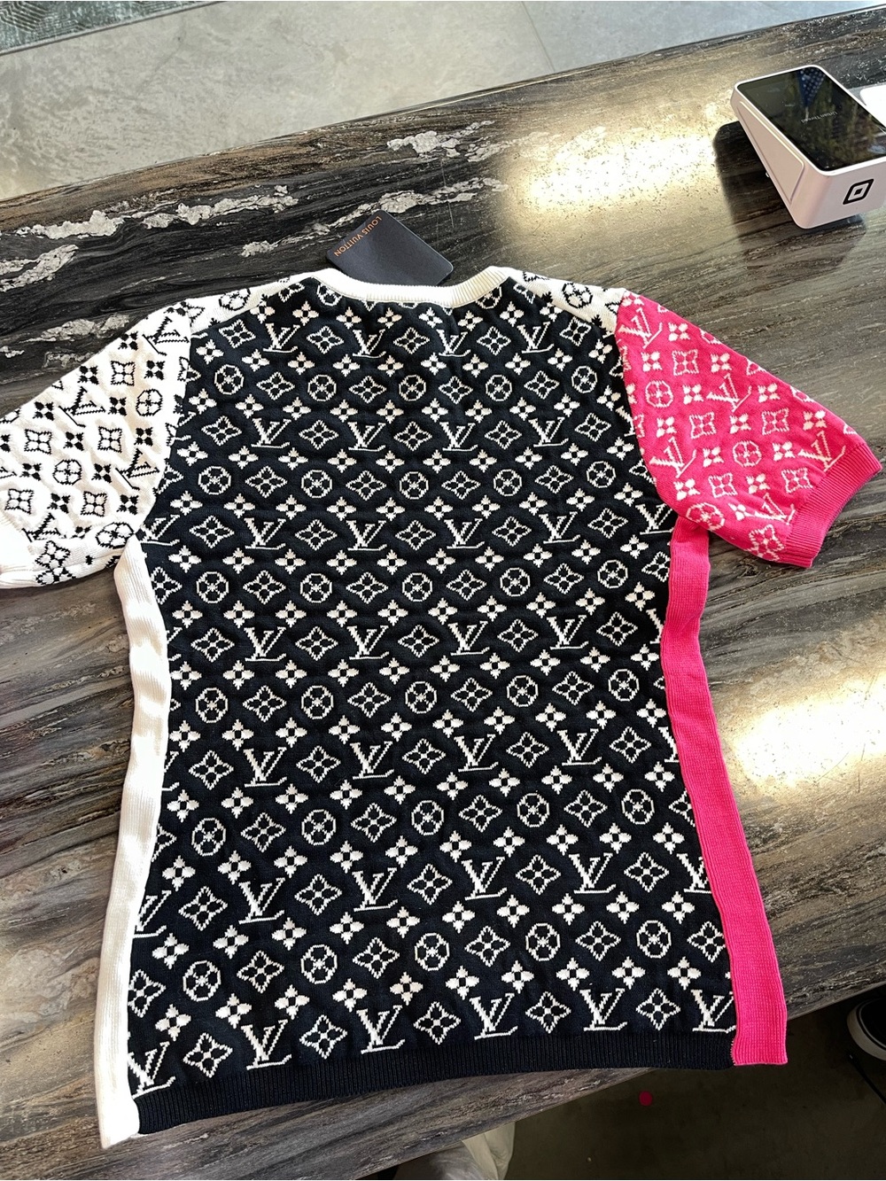 Louis Vuitton Monogram Short Sleeve Knit Top in White, Black & Pink - Picture 5 of 8
